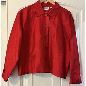 Chico's Design Womens Blouse‎ Size 2 Red Long Sleeve Oriental Embellished Silk